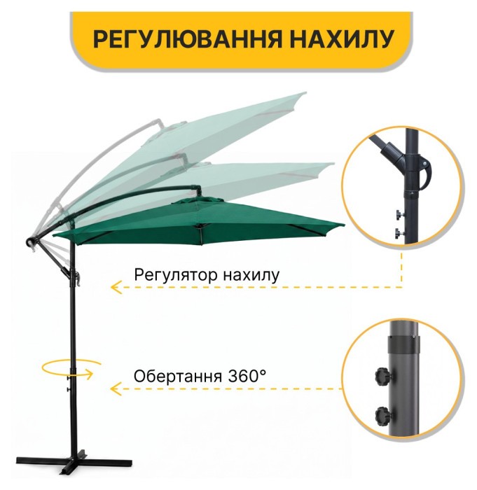 Складна садова парасоля з боковим подовжувачем LEOBRO Зелена (LB-1081)