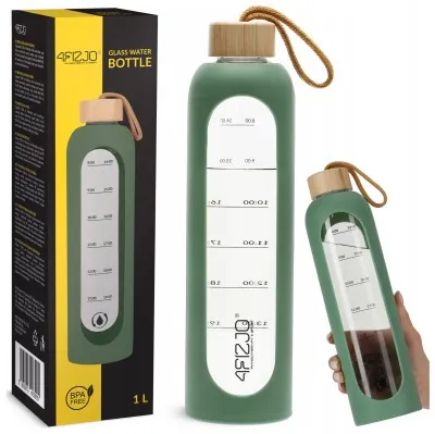 Бутылка для воды спортивная 4FIZJO 1000 мл стеклянная Olive (P-5905973403900)