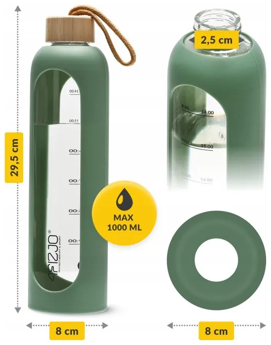 Бутылка для воды спортивная 4FIZJO 1000 мл стеклянная Olive (P-5905973403900)
