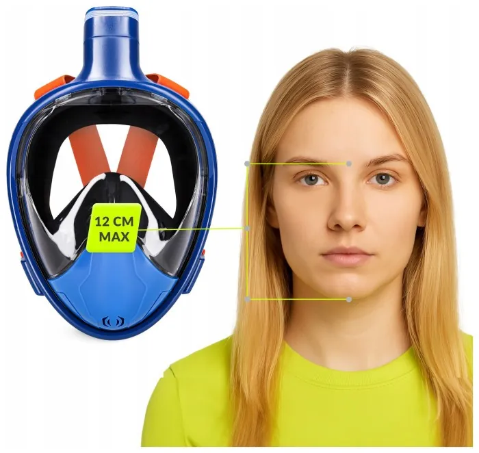Маска для снорклинга TSUNAMI полнолицевая, со сложной трубкой Size S/M Blue (P-5905973405454)