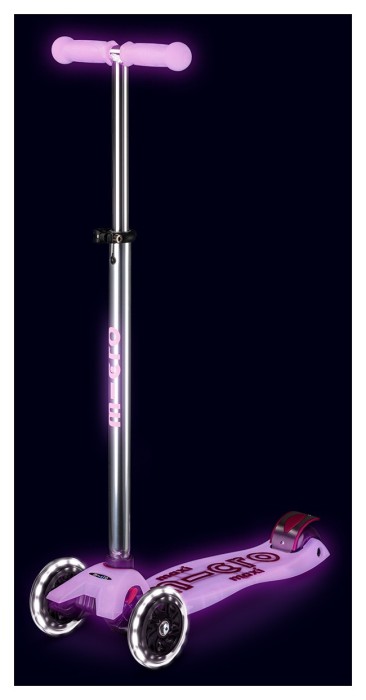 Самокат MICRO серії "Maxi Deluxe Glow LED" – СЯЙНИСТО-ПУРПУРОВИЙ (до 50 kg, 3-х колісний, світло), укр, укр