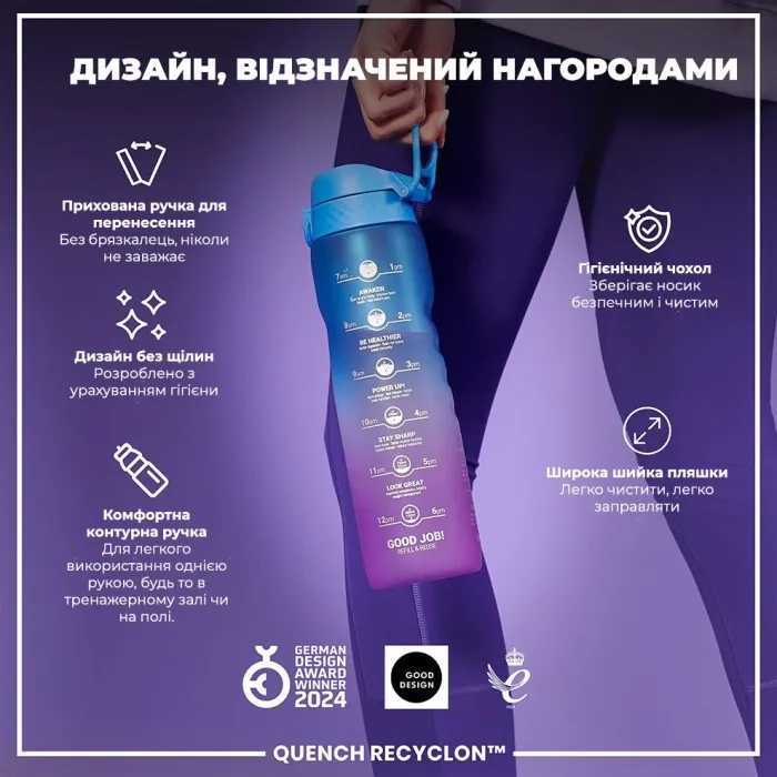 Картофель для воды ION8 1000 мл. BPA Free, Times To Drink, (ЭКО бутылка) BPA Free, Blue & Pink