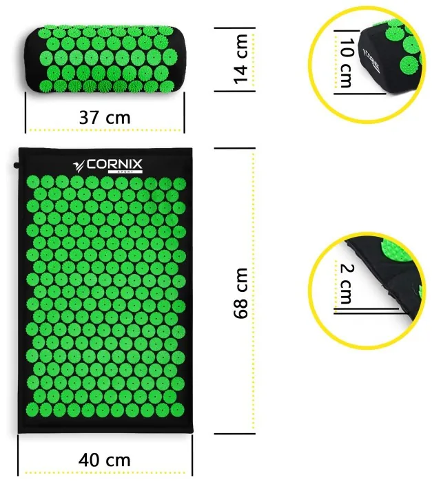 Коврик акупунктурный с валиком Cornix Classic Mat Аппликатор Кузнецова XR-0110 Black/Green