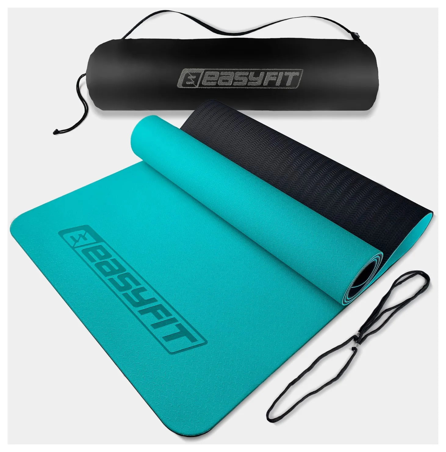 Килимок для йоги та фітнесу EasyFit TPE+TC 6 мм двошаровий м'ятний-чорний (EFIT_EF-1924-MTB)