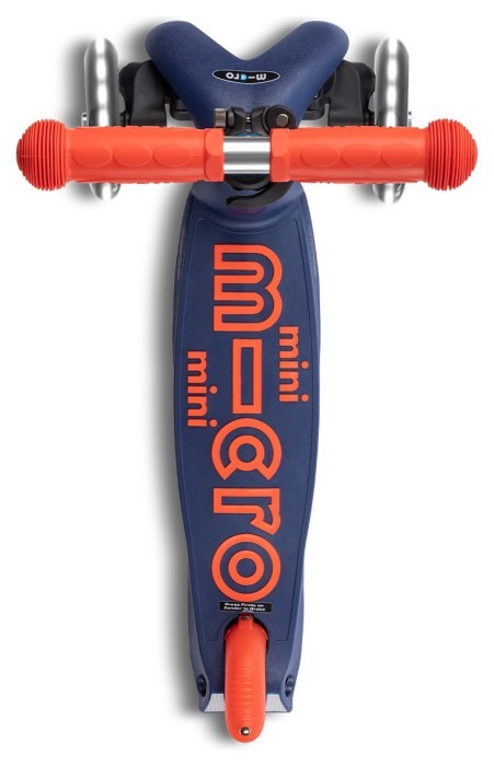 Самокат MICRO серии "Mini Deluxe Foldable LED" – СИНИЙ (сложный, до 50 кг (kg), трехколесный, свет)