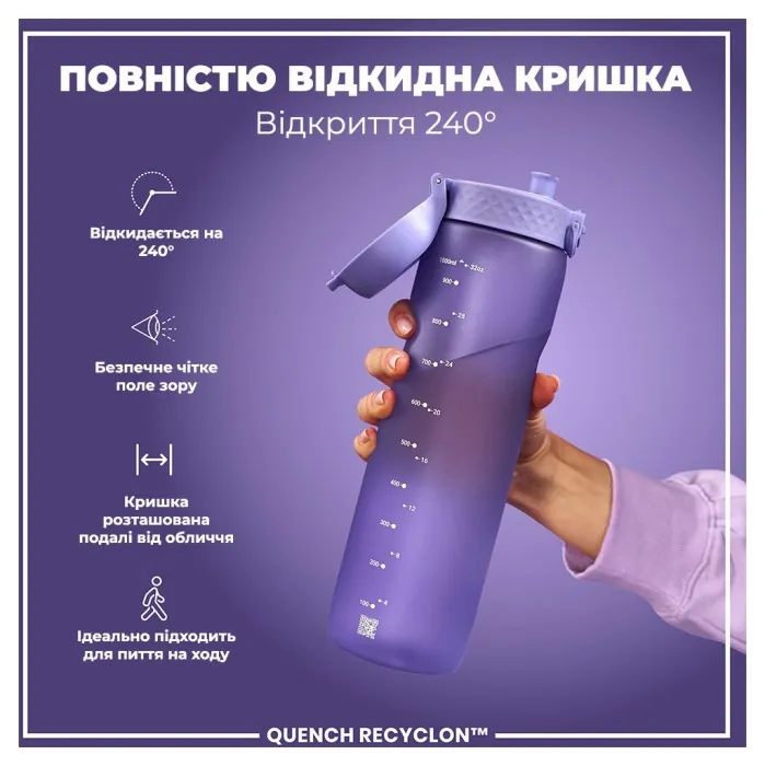 Бульба для води ION8 1000 мл. (ЕКО пляшка) BPA Free, Light Purple