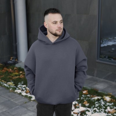 Темно-сіре чоловіче худі оверсайз Pobedov Urbanist. Універсальний розмір. Чоловіче зимове худі