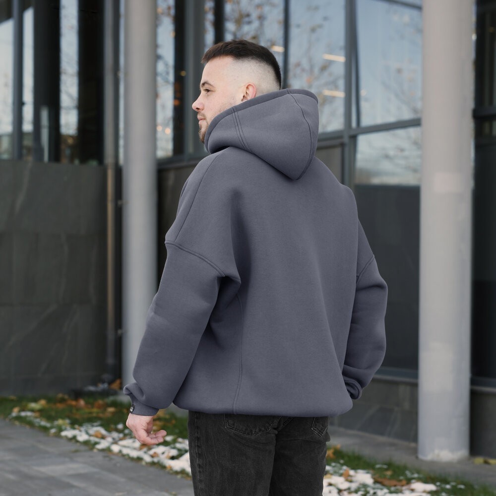 Темно-сіре чоловіче худі оверсайз Pobedov Urbanist. Універсальний розмір. Чоловіче зимове худі