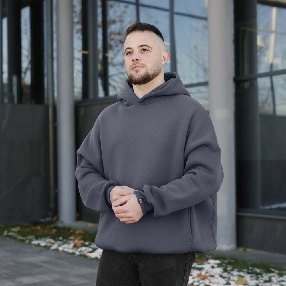 Темно-сіре чоловіче худі оверсайз Pobedov Urbanist. Універсальний розмір. Чоловіче зимове худі