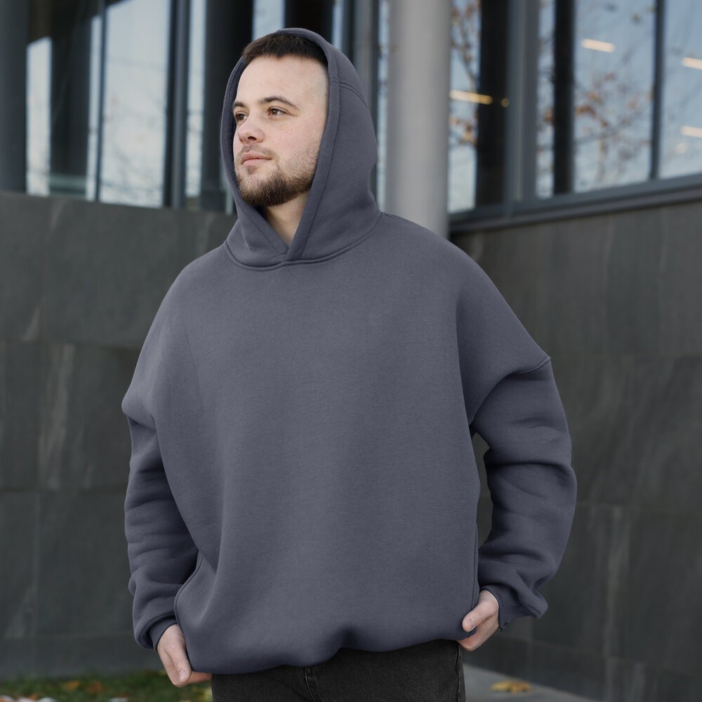 Темно-сіре чоловіче худі оверсайз Pobedov Urbanist. Універсальний розмір. Чоловіче зимове худі