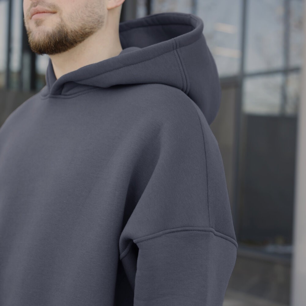 Темно-сіре чоловіче худі оверсайз Pobedov Urbanist. Універсальний розмір. Чоловіче зимове худі