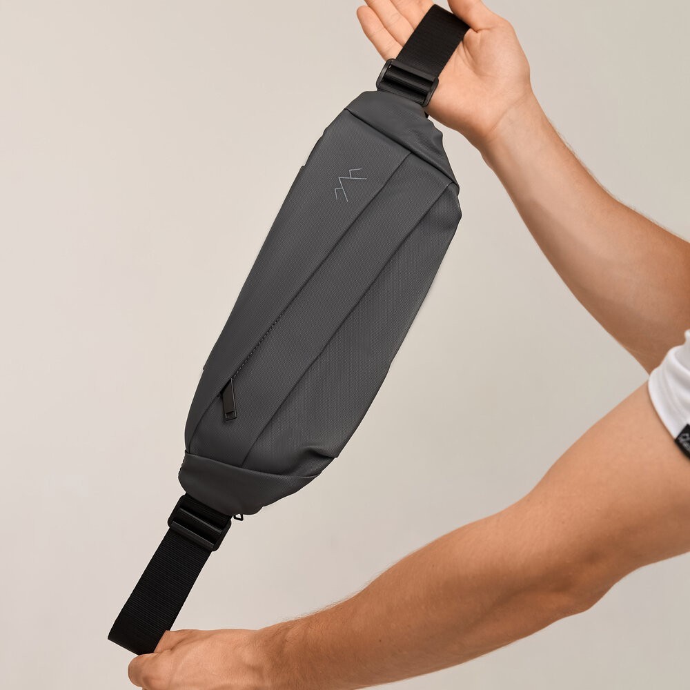 Чоловіча бананка нейлонова сумка сіра Pobedov Just