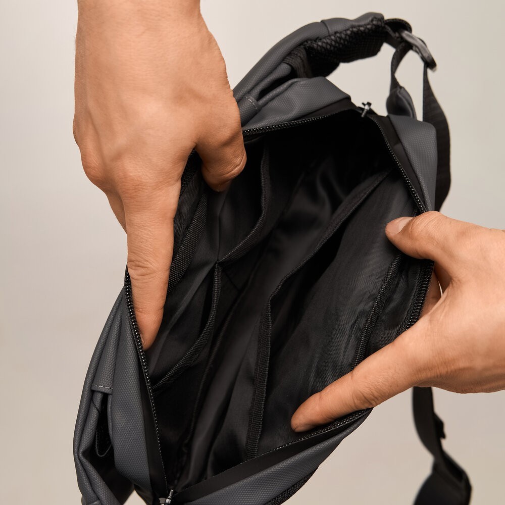 Чоловіча бананка нейлонова сумка сіра Pobedov Just