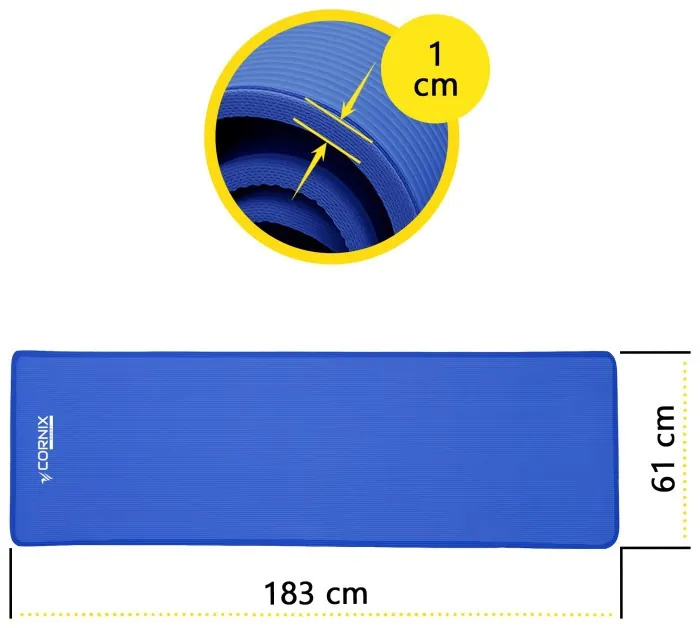 Коврики спортивные Cornix NBR 183 x 61 x 1 cм для йоги и фитнеса XR-0096 Blue/Blue
