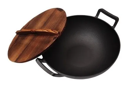 Чугунный вок (котел) 35.5*10см с деревянной крышкой GRILLI 9637