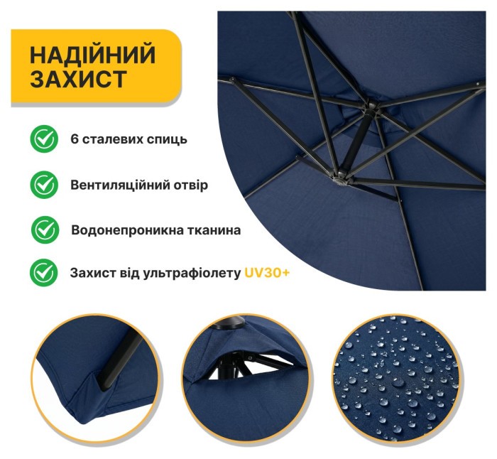 Складна садова парасоля з боковим подовжувачем LEOBRO Синя (LB-1082)