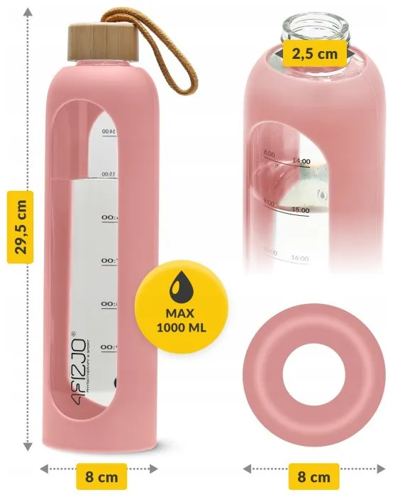 Бутылка для воды спортивная 4FIZJO 1000 мл стеклянная Pink (P-5905973403887)