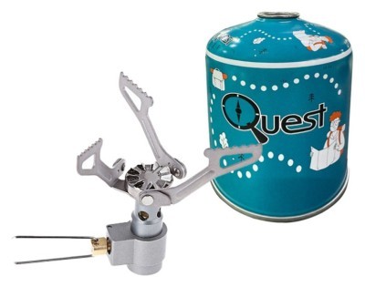 Набор Газовая горелка титановая BRS-3000T + Газовый баллон резьбовой бутановый Quest, 450гр