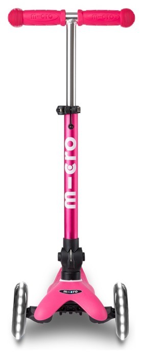 Самокат MICRO серии "Mini Deluxe Foldable LED" – Розовый (сложный, до 50 кг (kg), трехколесный, свет)