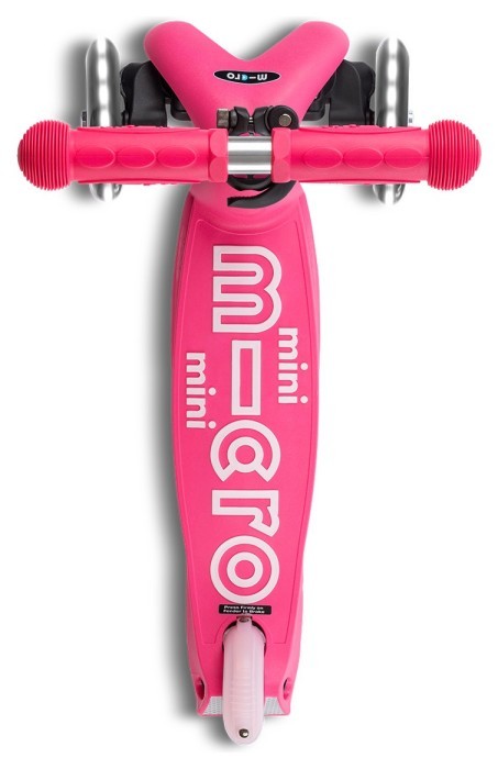 Самокат MICRO серии "Mini Deluxe Foldable LED" – Розовый (сложный, до 50 кг (kg), трехколесный, свет)
