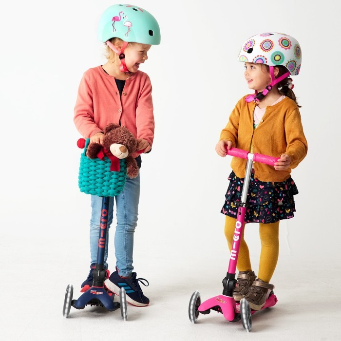 Самокат MICRO серии "Mini Deluxe Foldable LED" – Розовый (сложный, до 50 кг (kg), трехколесный, свет)