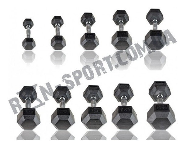 Гантели шестигранные Rubber Hexagon Dumbbell. Цена за 1 кг