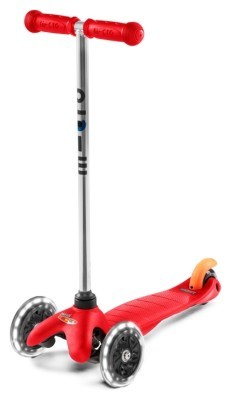 Самокат MICRO серии "Mini Classic" - КРАСНЫЙ (до 50 kg, 3-х колесный, LED)