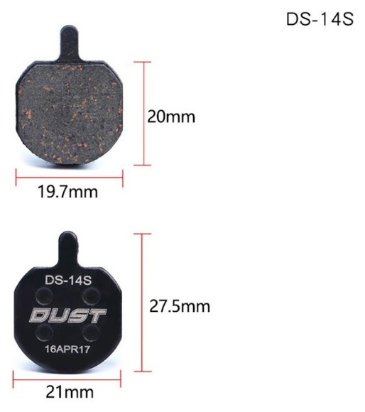 Колодки гальмiвнi полуметал пiд дисковi гальма DUST DS-14S  Пiдходить пiд дисковi гальма Hayes Sole hydraulic、MX2、MX3、MX4、GX2、CX5、Bengal HELIX3、HELIX5, укр