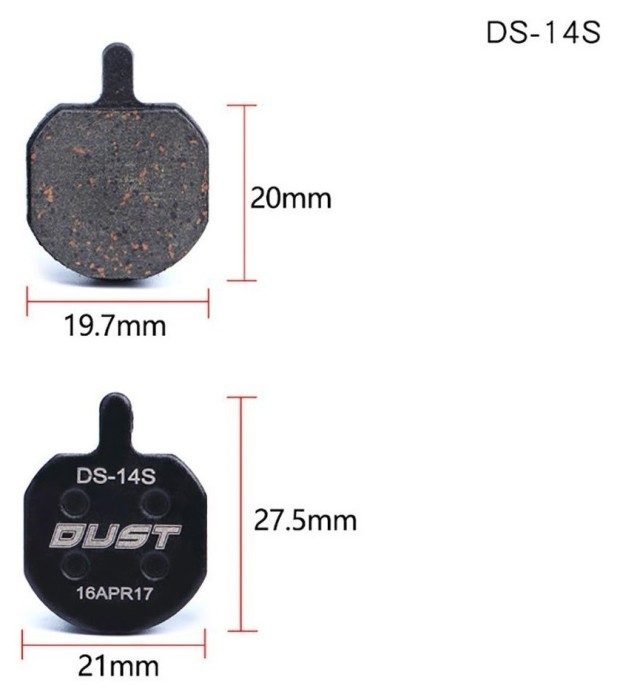Колодки тормозные полуметалл под дисковые тормоза DUST DS-14S Подходит под дисковые тормоза Hayes Sole hydraulic、MX2、MX3、MX4、GX2、CX5、Bengal HELIX3、HELIX5