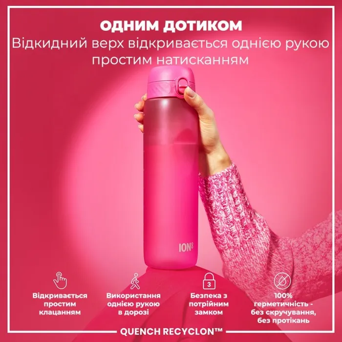 Картофель для воды ION8 1000 мл. (ЭКО бутылка) BPA Free, Pink