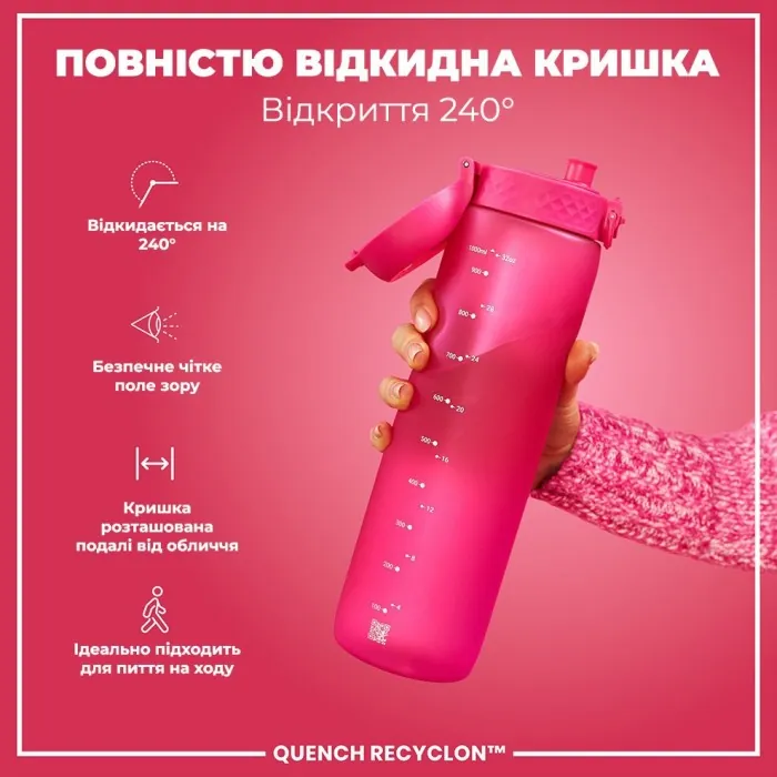 Картофель для воды ION8 1000 мл. (ЭКО бутылка) BPA Free, Pink
