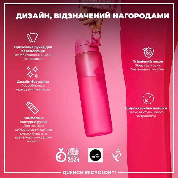 Картофель для воды ION8 1000 мл. (ЭКО бутылка) BPA Free, Pink