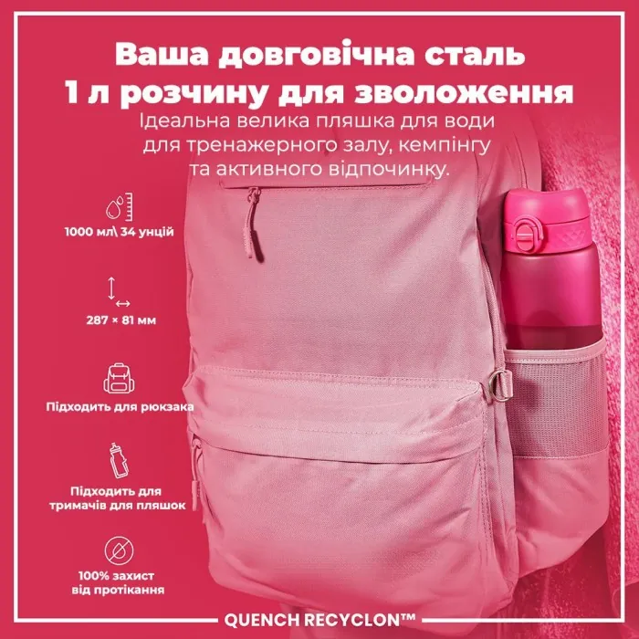 Картофель для воды ION8 1000 мл. (ЭКО бутылка) BPA Free, Pink