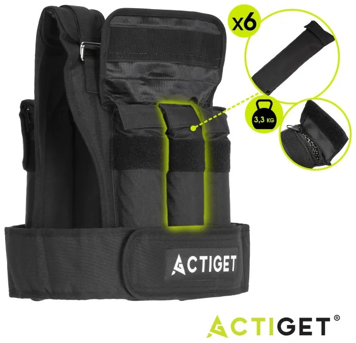 Жилет-утяжелитель для тренировок Actiget 20 кг с переменным весом ACT0124 Black