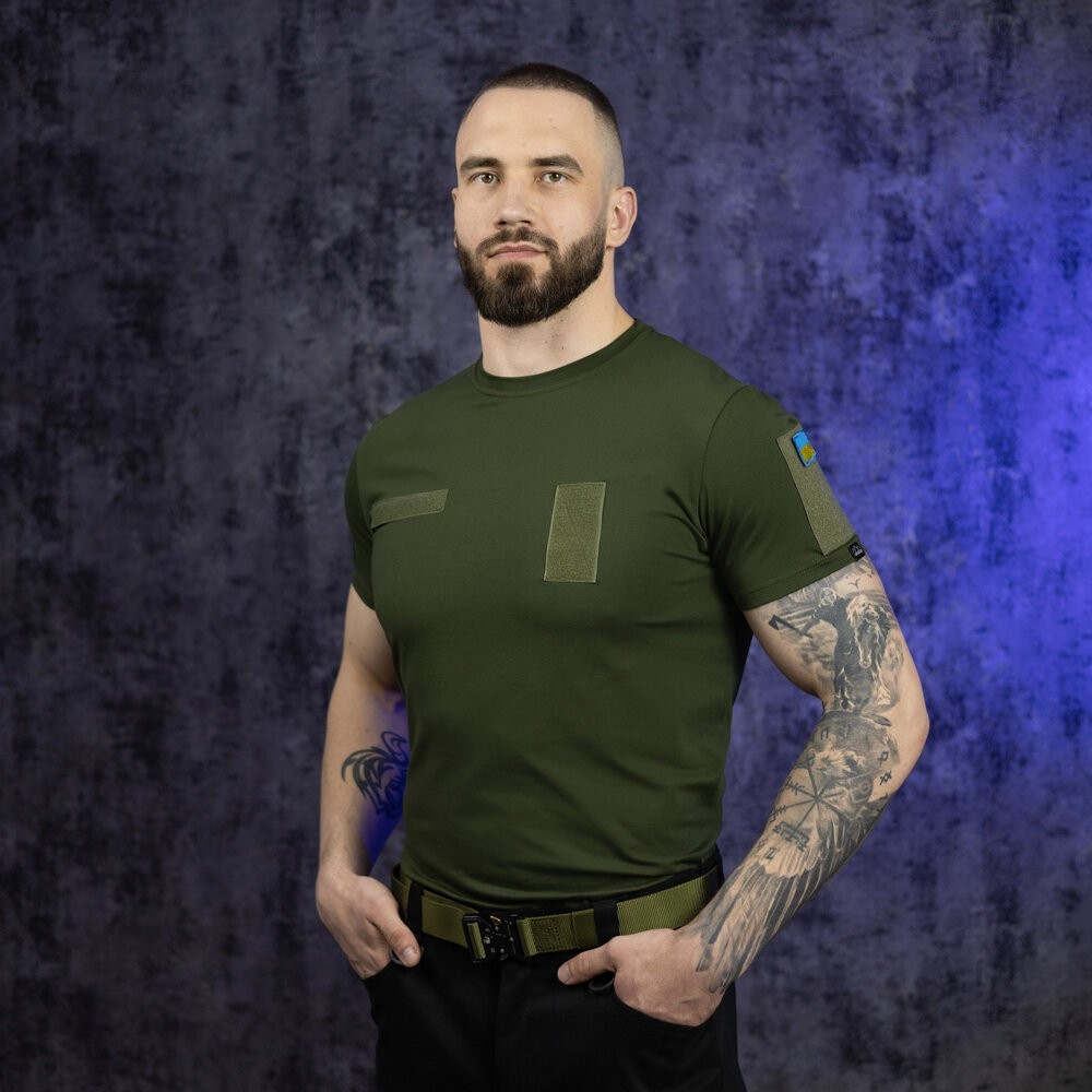 Футболка чоловіча однотонна хакі Pobedov Peremoga Військова, укр, укр