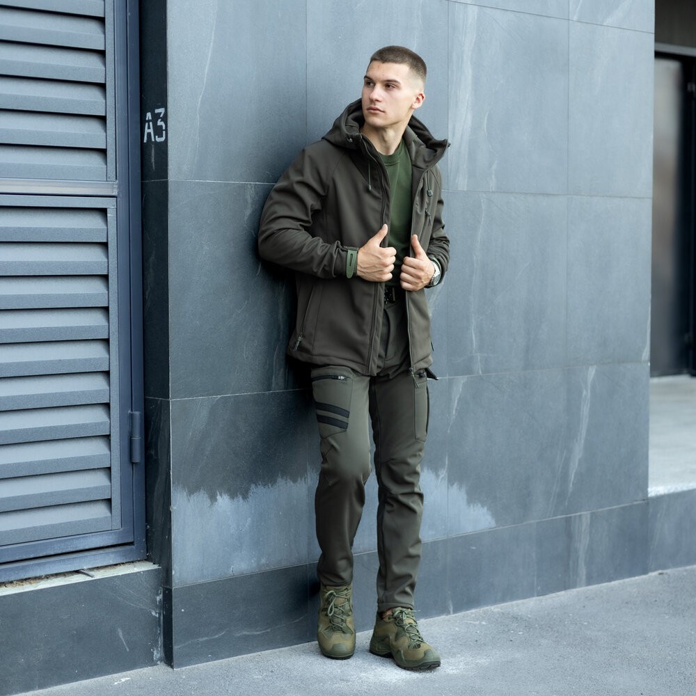 Куртка чоловіча демісезонна з капюшоном хакі Pobedov Matrix, укр, укр