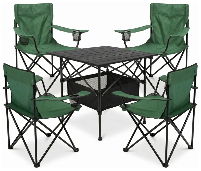 Комплект туристичний - стіл LEOBRO 52x52x50 см та 4 крісла Lite Green