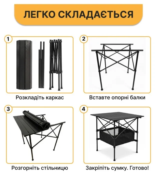 Комплект туристичний - стіл LEOBRO 52x52x50 см та 4 крісла Lite Green