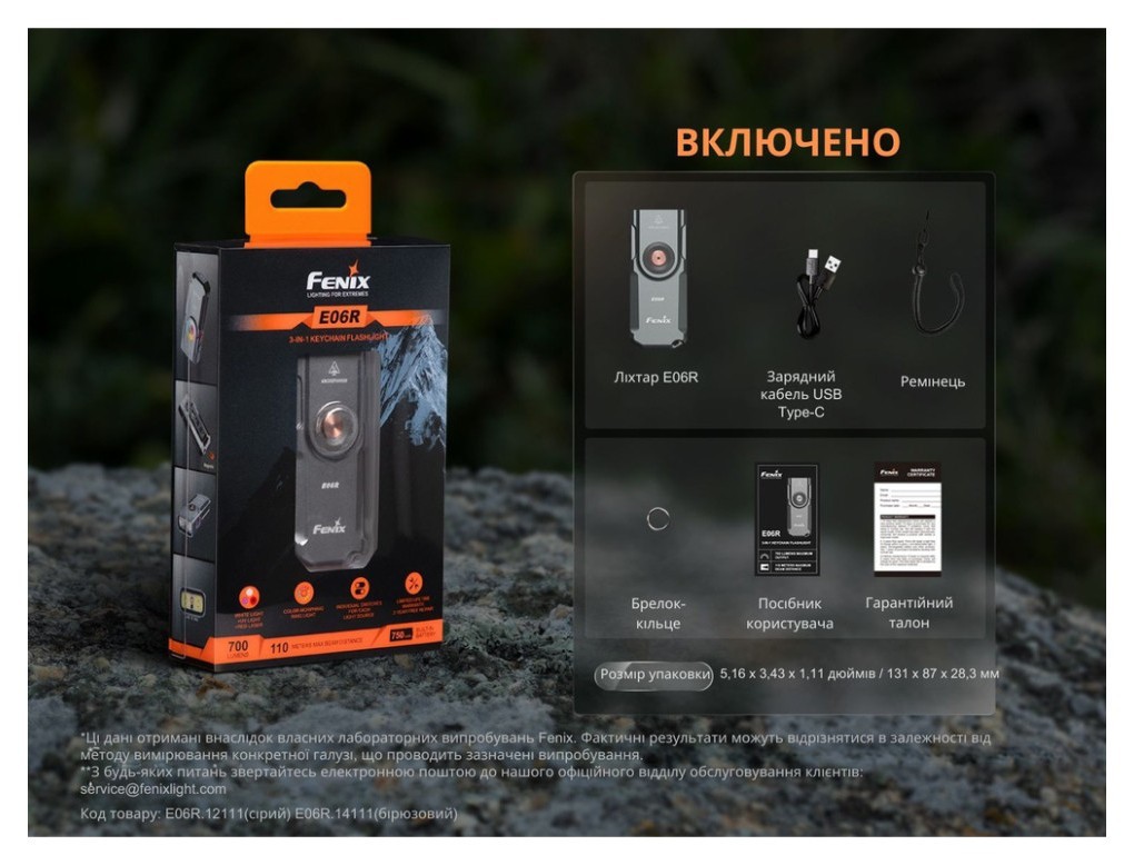 Ліхтар наключний Fenix E06R бірюзовий, укр, укр