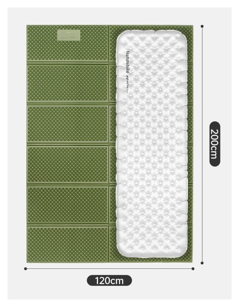 Килимок туристичний складаний двомісний IXPE Naturehike CNK2450WS044 з алюмінієвою плівкою, 200x120x1.8 см, оливковий