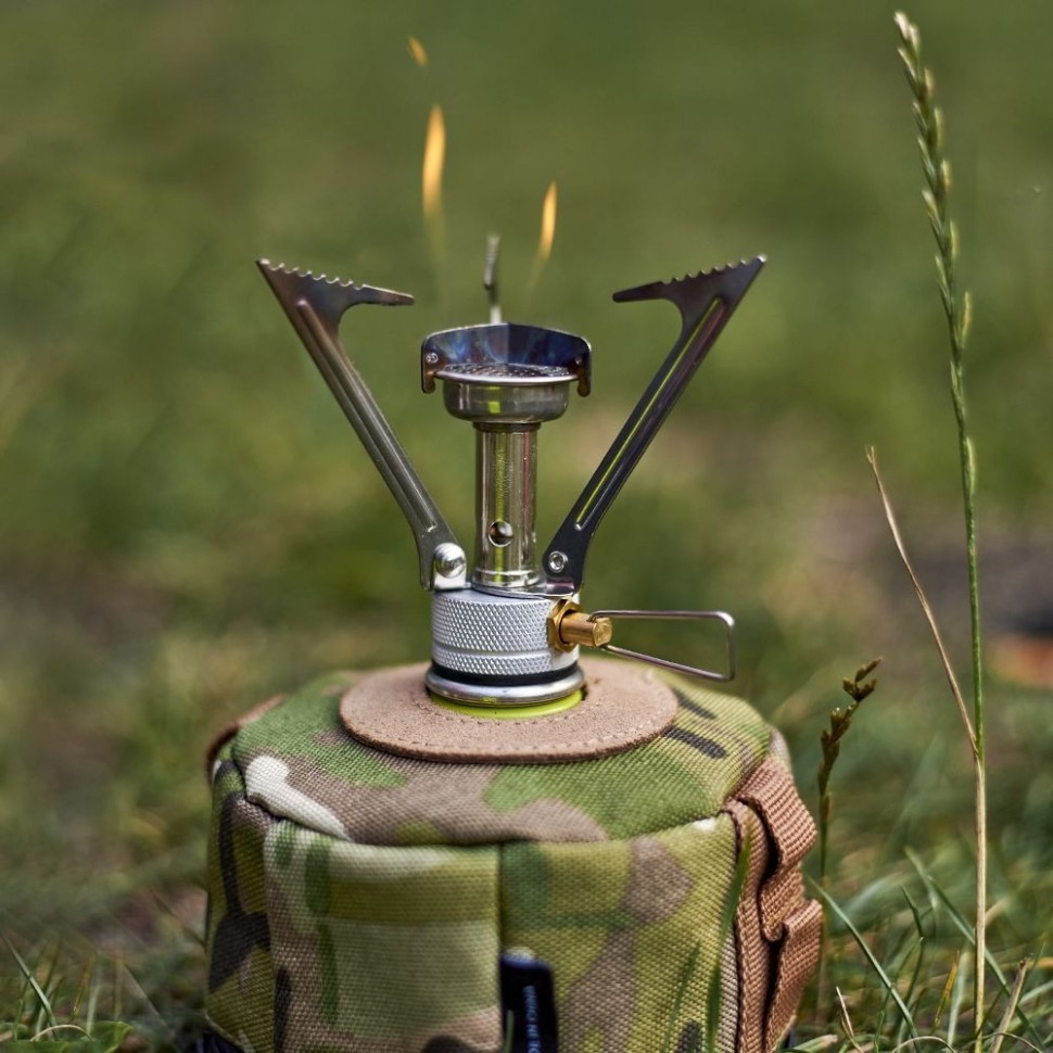 Набор Газовая горелка BRS-1 складная + Газовый баллон резьбовый бутановый Quest, 450гр