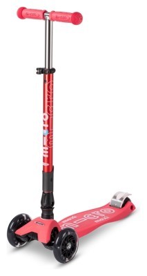 Самокат MICRO серії &quot;Maxi Deluxe Foldable LED&quot; - КОРАЛОВИЙ (складний, до 50 kg, 3-х колісний, світло)