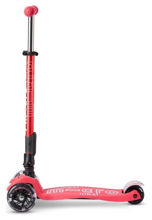 Самокат MICRO серії "Maxi Deluxe Foldable LED" - КОРАЛОВИЙ (складний, до 50 kg, 3-х колісний, світло)