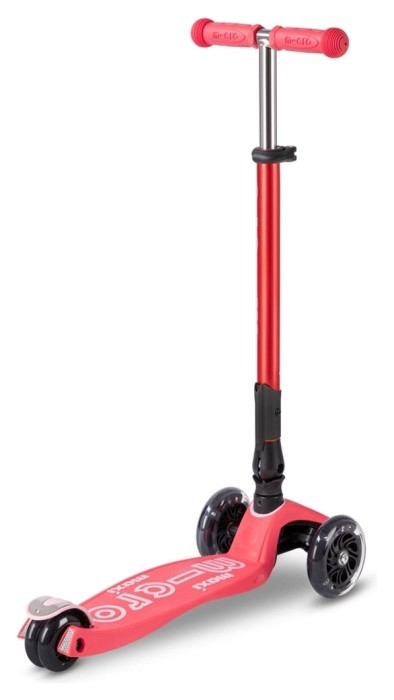 Самокат MICRO серії "Maxi Deluxe Foldable LED" - КОРАЛОВИЙ (складний, до 50 kg, 3-х колісний, світло)