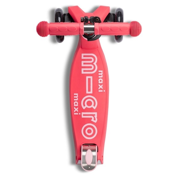 Самокат MICRO серії "Maxi Deluxe Foldable LED" - КОРАЛОВИЙ (складний, до 50 kg, 3-х колісний, світло)