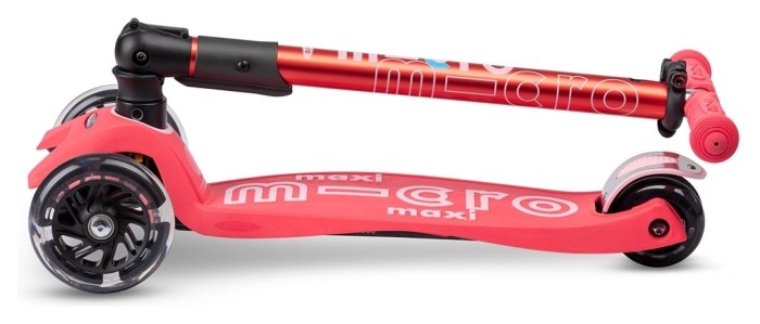 Самокат MICRO серії "Maxi Deluxe Foldable LED" - КОРАЛОВИЙ (складний, до 50 kg, 3-х колісний, світло), укр, укр