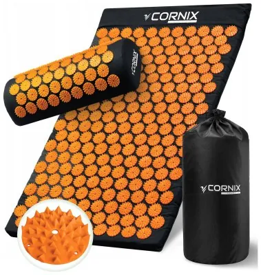 Килимок акупунктурний з валиком Cornix Classic Mat Аплікатор Кузнєцова XR-0111 Black/Orange