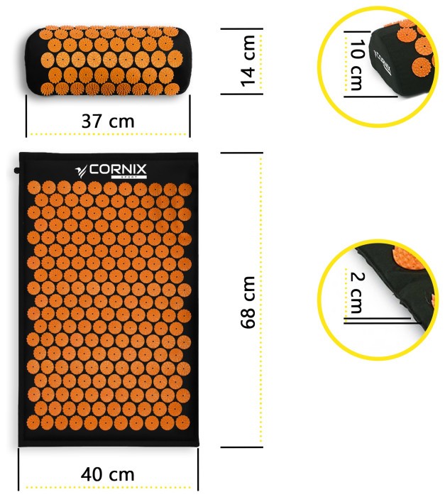 Килимок акупунктурний з валиком Cornix Classic Mat Аплікатор Кузнєцова XR-0111 Black/Orange