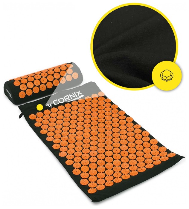 Килимок акупунктурний з валиком Cornix Classic Mat Аплікатор Кузнєцова XR-0111 Black/Orange