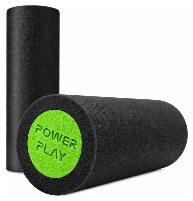 Массажный ролик (роллер) гладкий PowerPlay 4021 Fitness Roller Черно-зеленый (30x15см.)